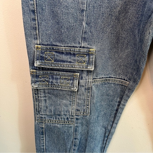 Lioness Women's High Rise Cargo Pockets Jeans Sz XXL Pockets Med Wash W 32 Y2K - Picture 4 of 11